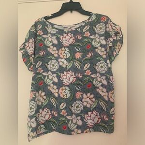LOFT Flower Print Flutter Sleeve Top, SZ S